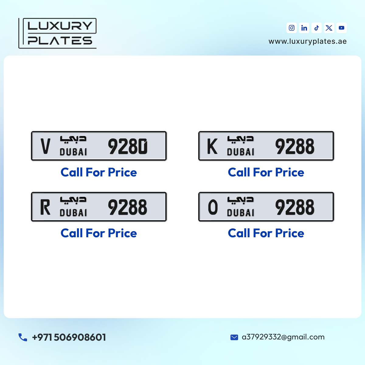 Plate number Dubai 9288 code R For sale