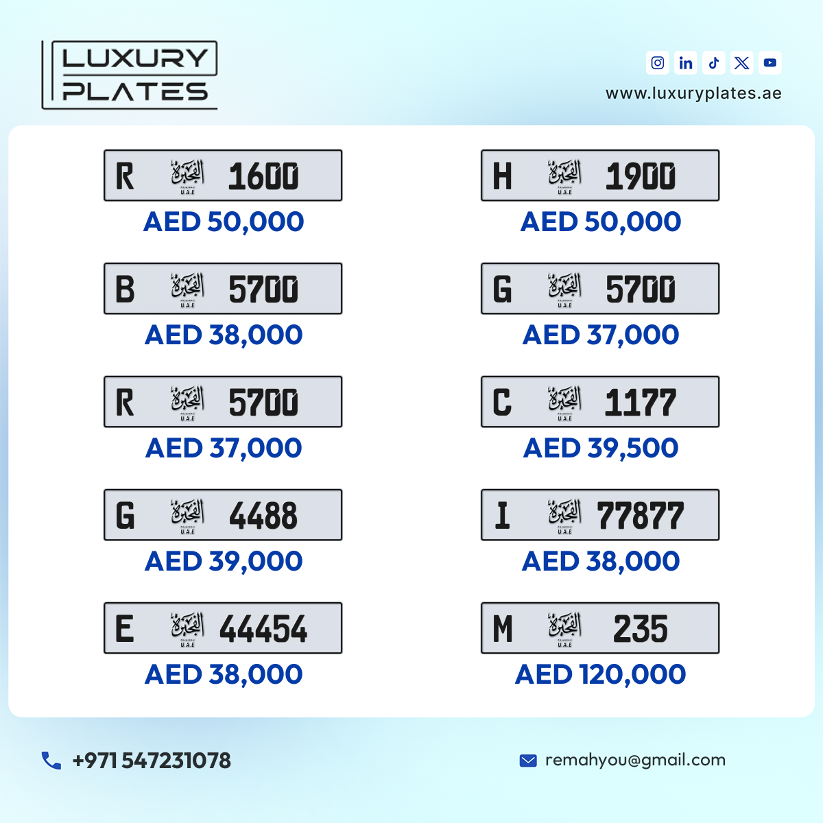 Plate number Fujairah 1600 code R For sale