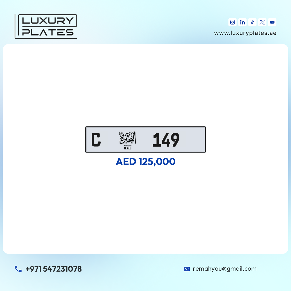 Plate number Fujairah 149 code C For sale