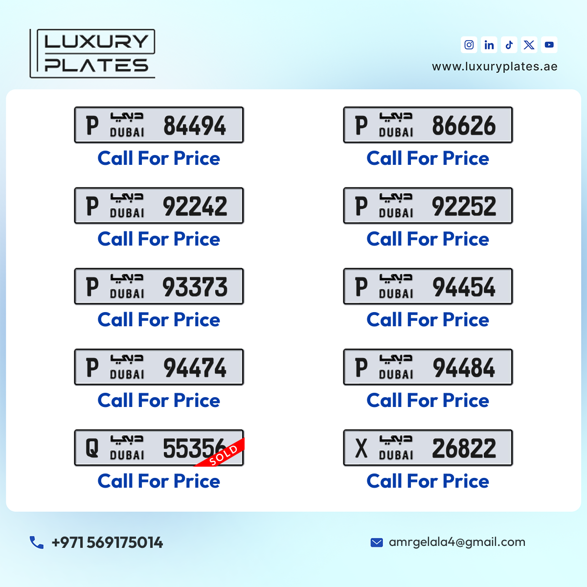 Plate number Dubai 94484 code P For sale