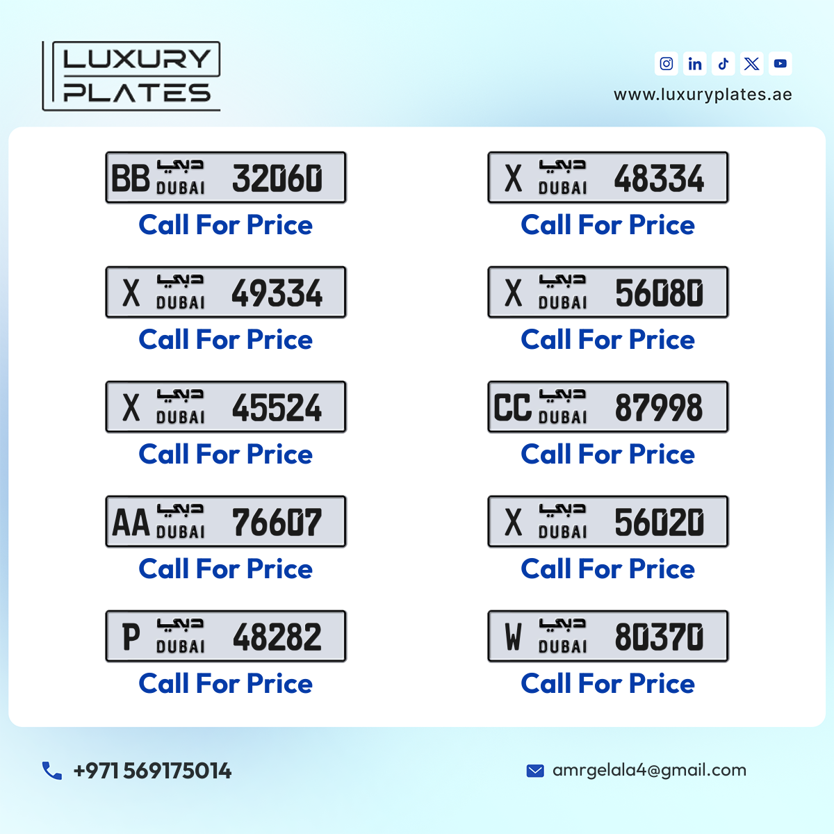 Plate number Dubai 56080 code X For sale