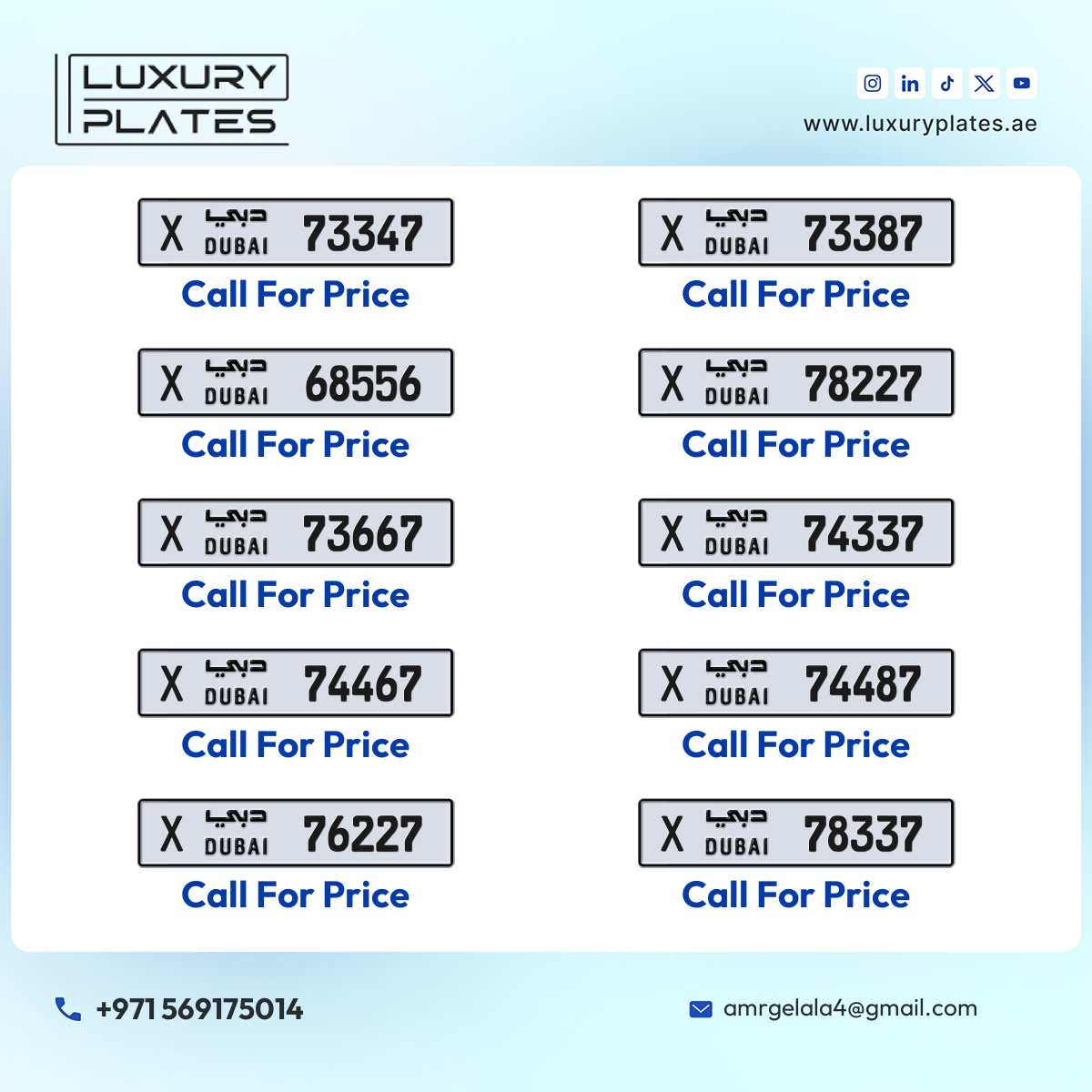 Plate number Dubai 73667 code X For sale