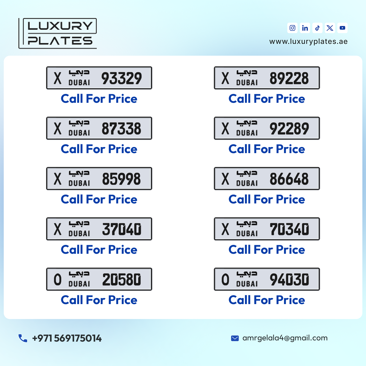Plate number Dubai 87338 code X For sale