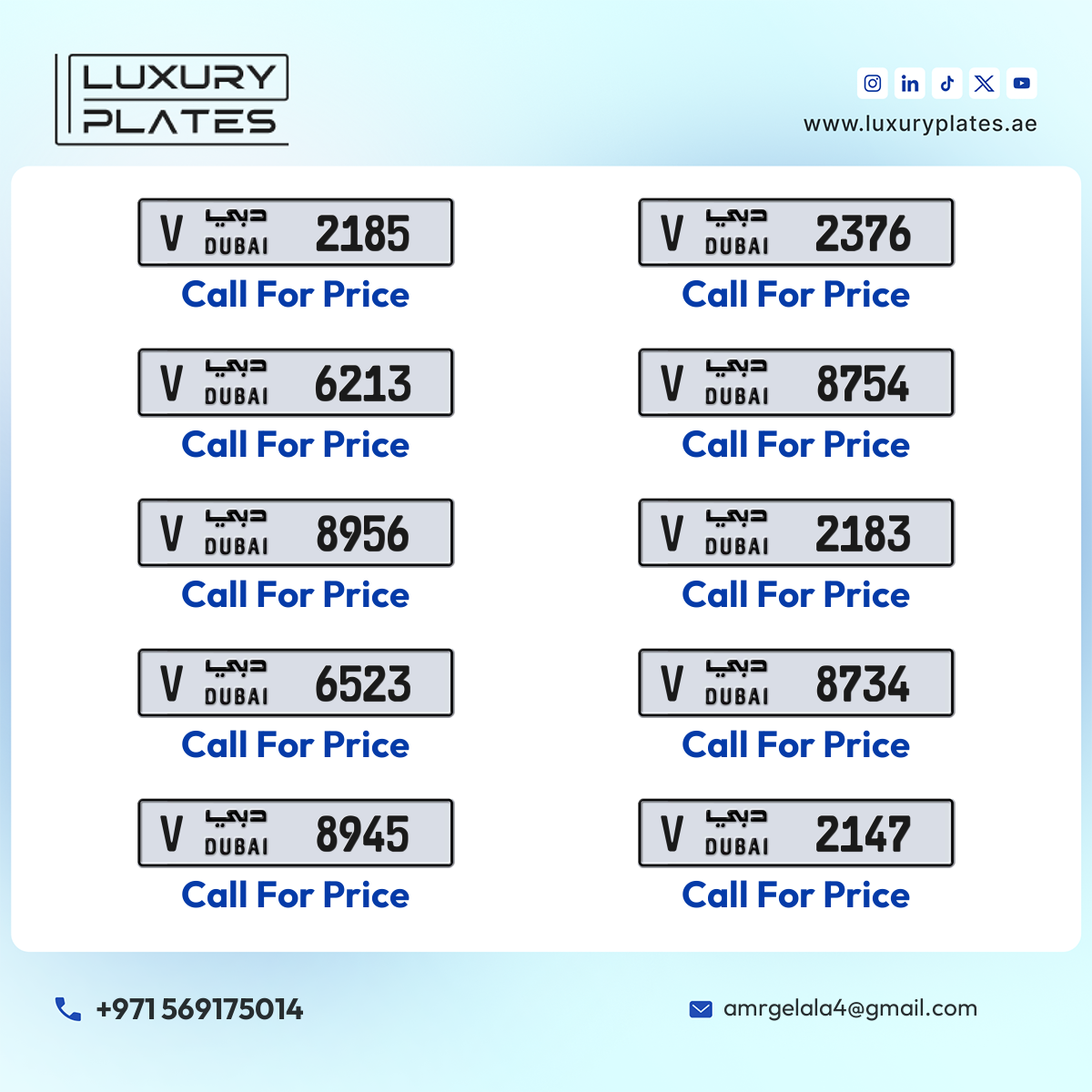 Plate number Dubai 8754 code V For sale