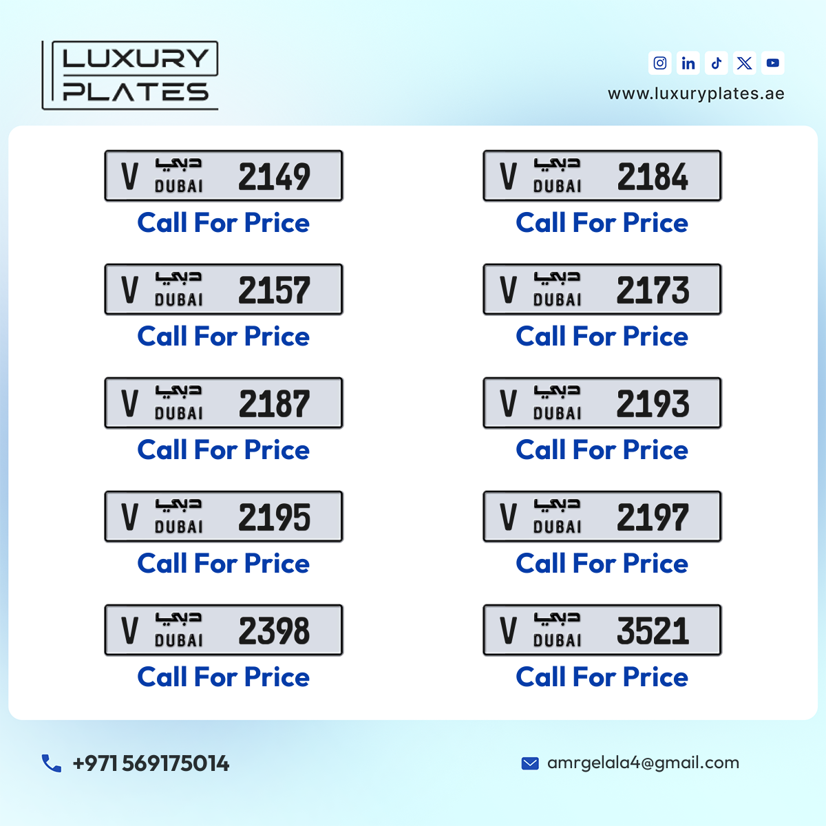 Plate number Dubai 3521 code V For sale