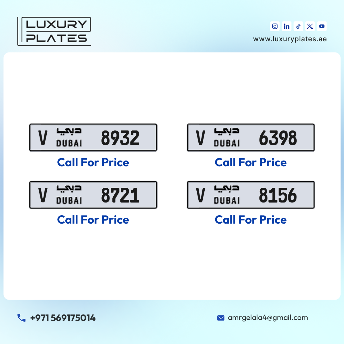 Plate number Dubai 6398 code V For sale