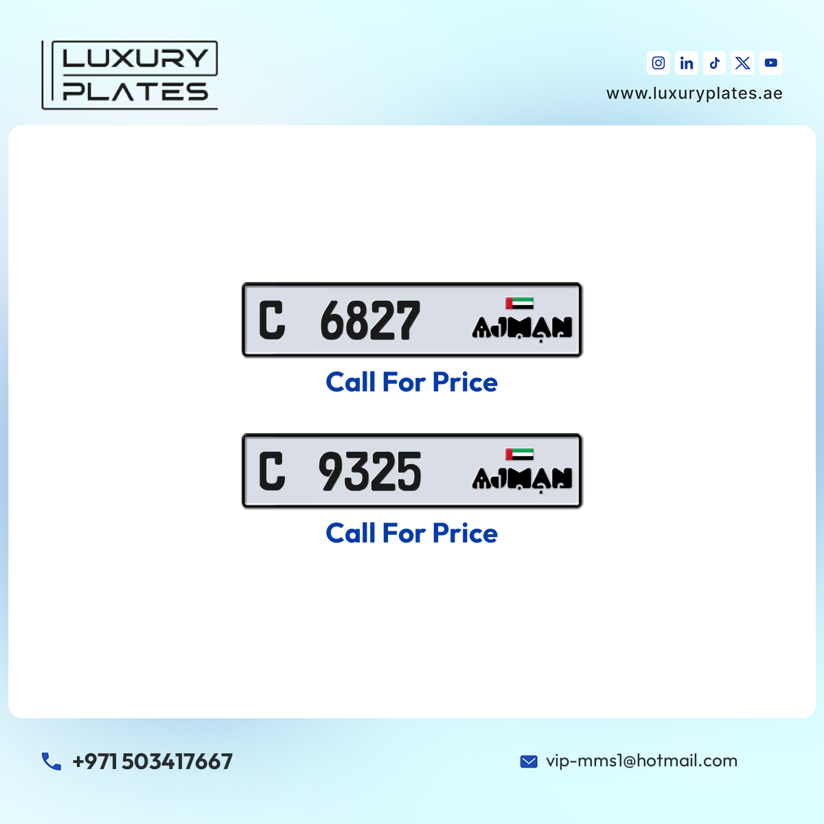 Plate number Ajman 6827 code C For sale
