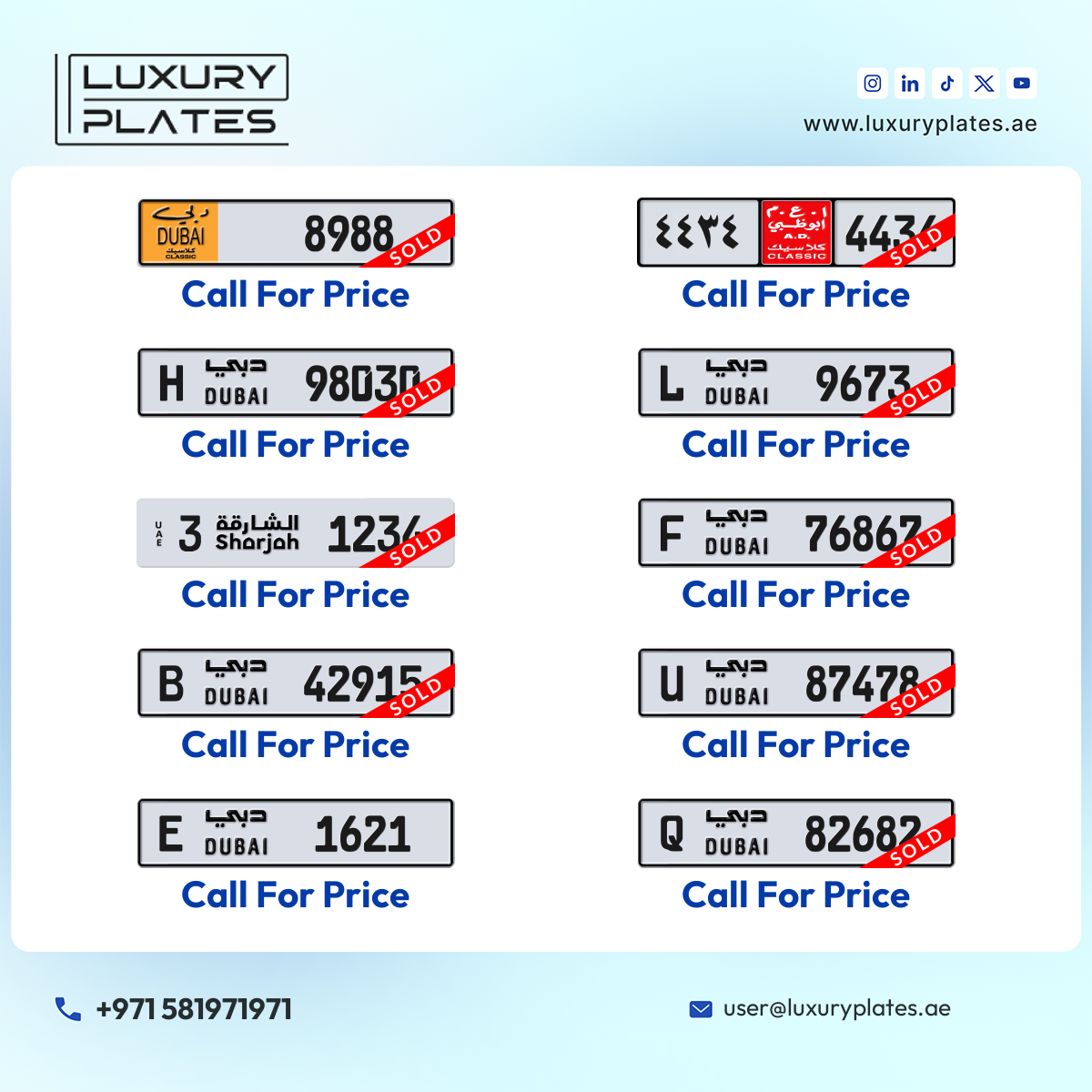 Plate number Dubai 9673 code L For sale