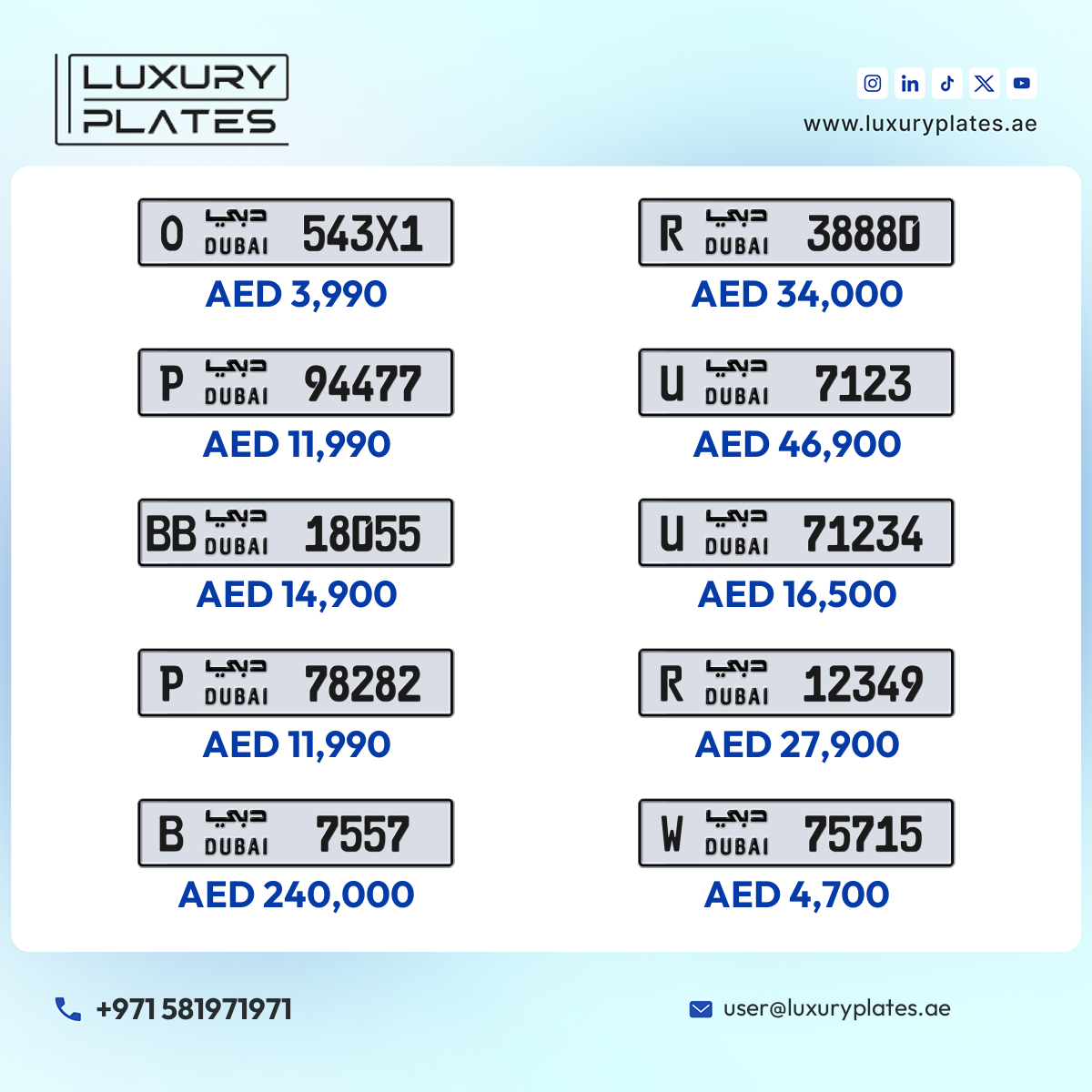 Plate number Dubai 7123 code U For sale