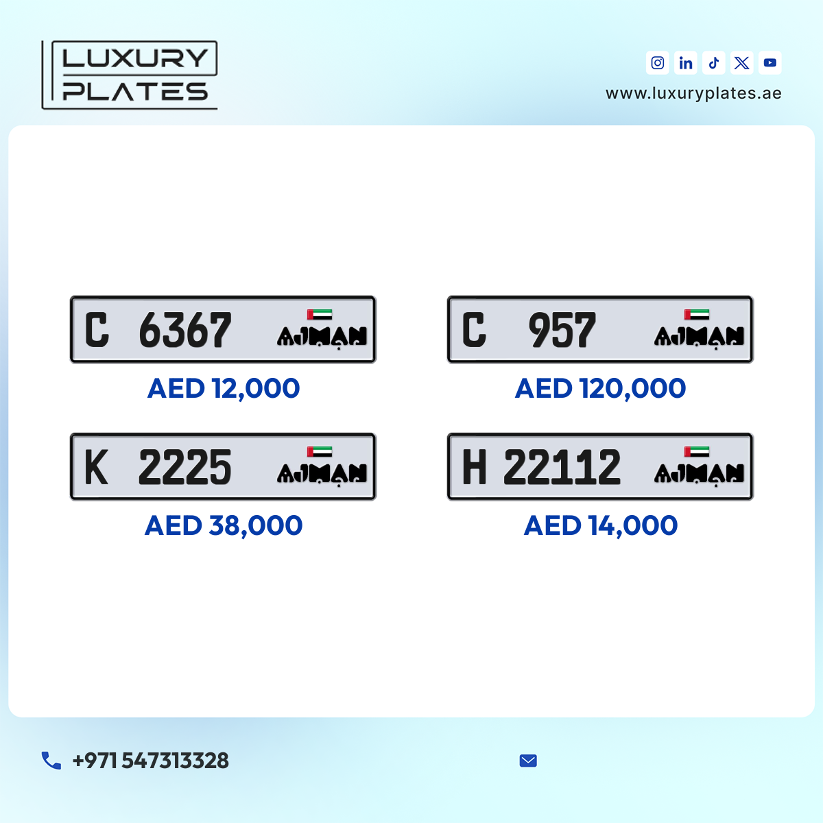 Plate number Ajman 957 code C For sale
