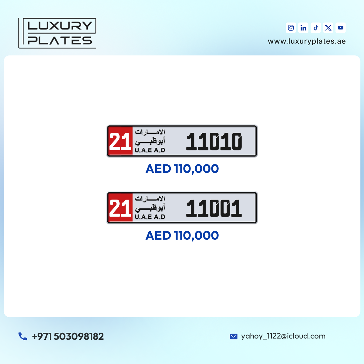 Plate number Abu Dhabi 11010 code 21 For sale