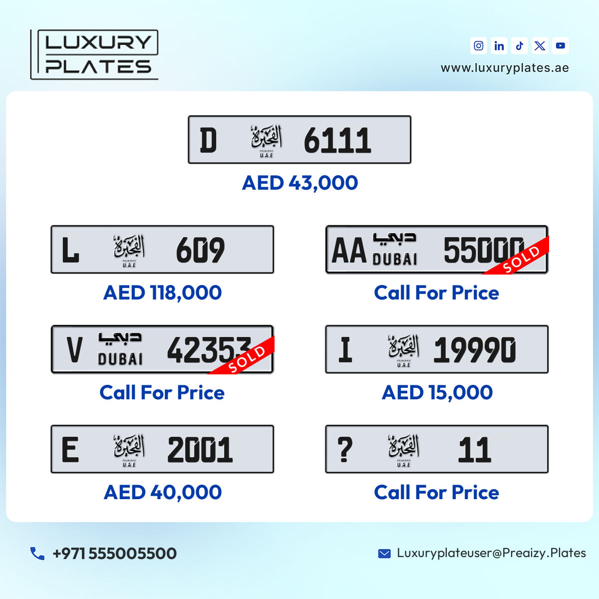 Plate number Dubai 55000 code AA For sale