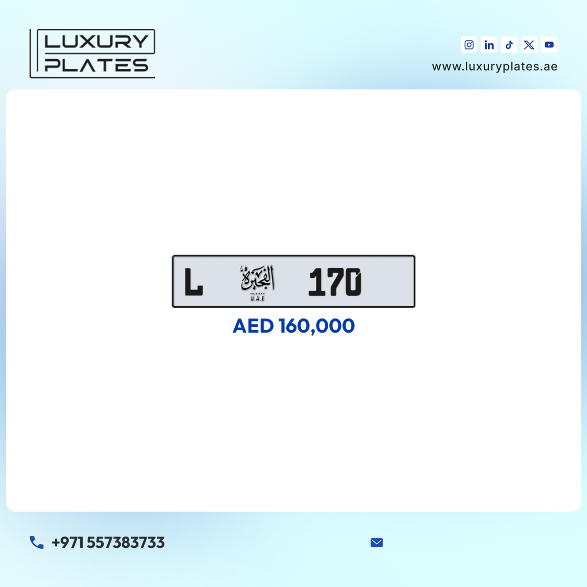 Plate number Fujairah 170 code L For sale