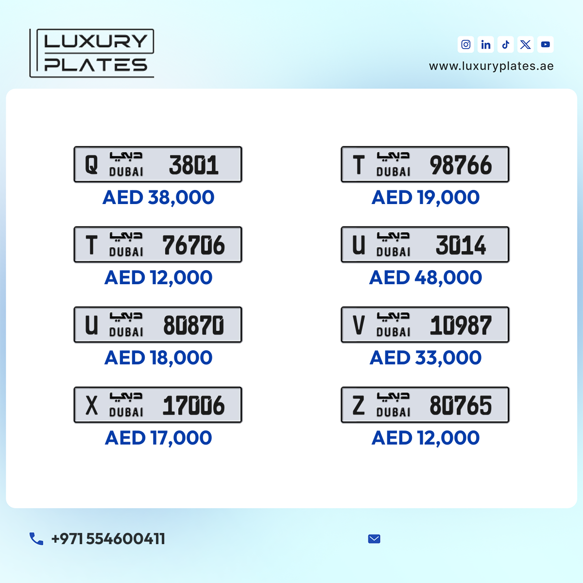 Plate number Dubai 3014 code U For sale