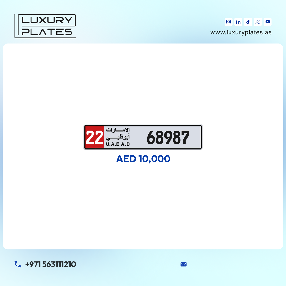 Plate number Abu Dhabi 68987 code 22 For sale