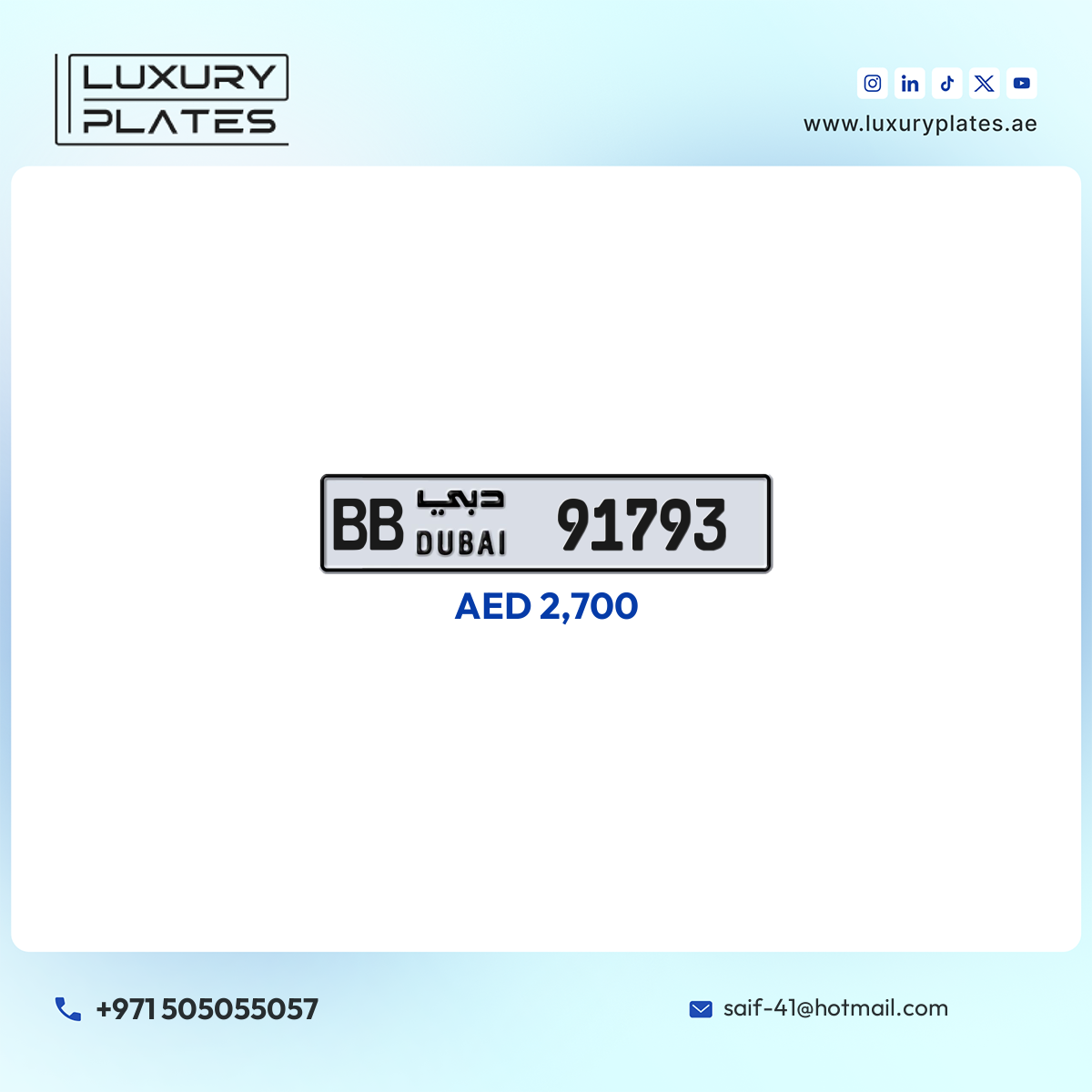 Plate number Dubai 91793 code BB For sale