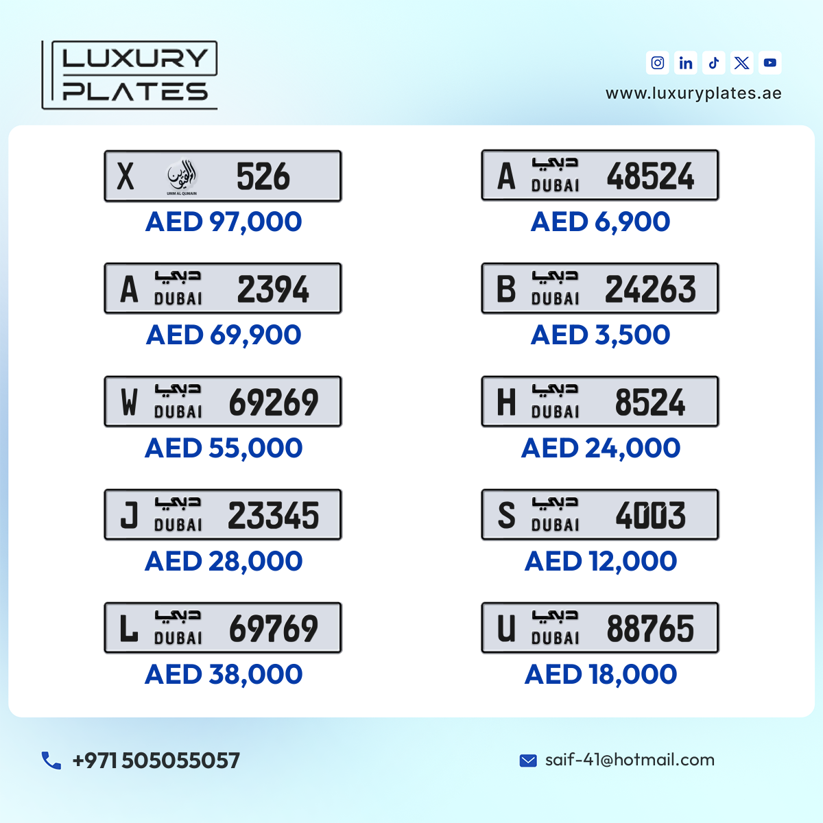 Plate number Dubai 69269 code W For sale
