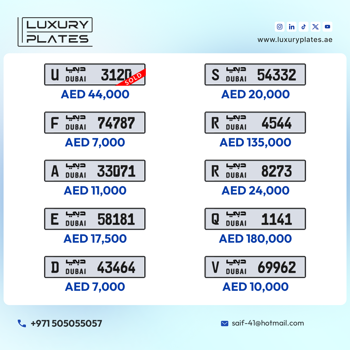 Plate number Dubai 58181 code E For sale
