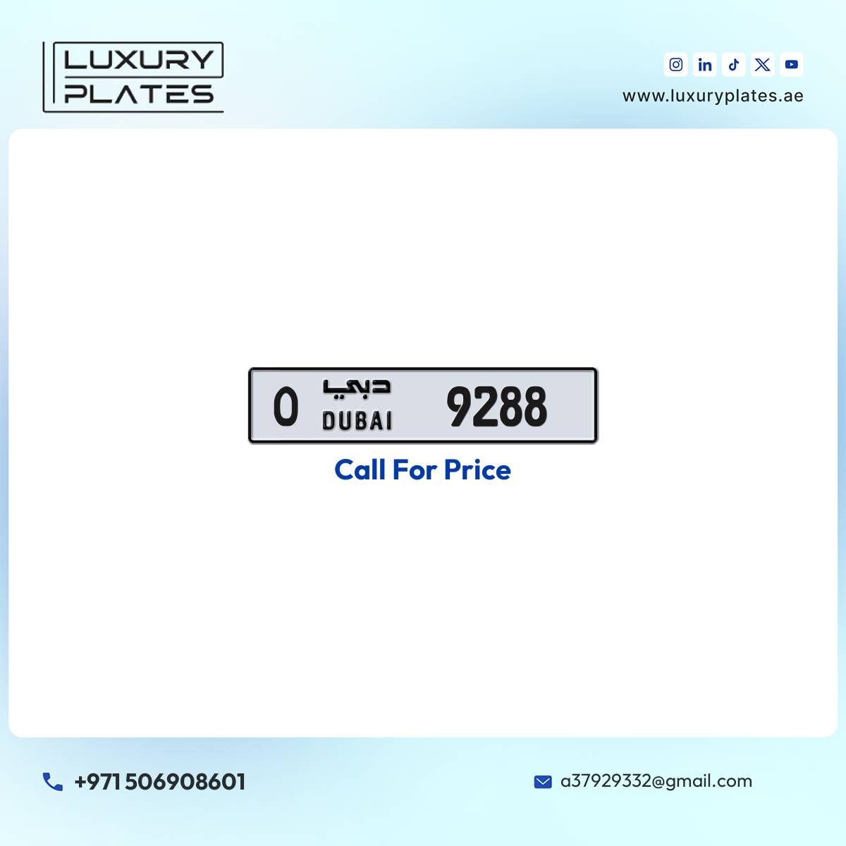 O 9288 Dubai License Plate