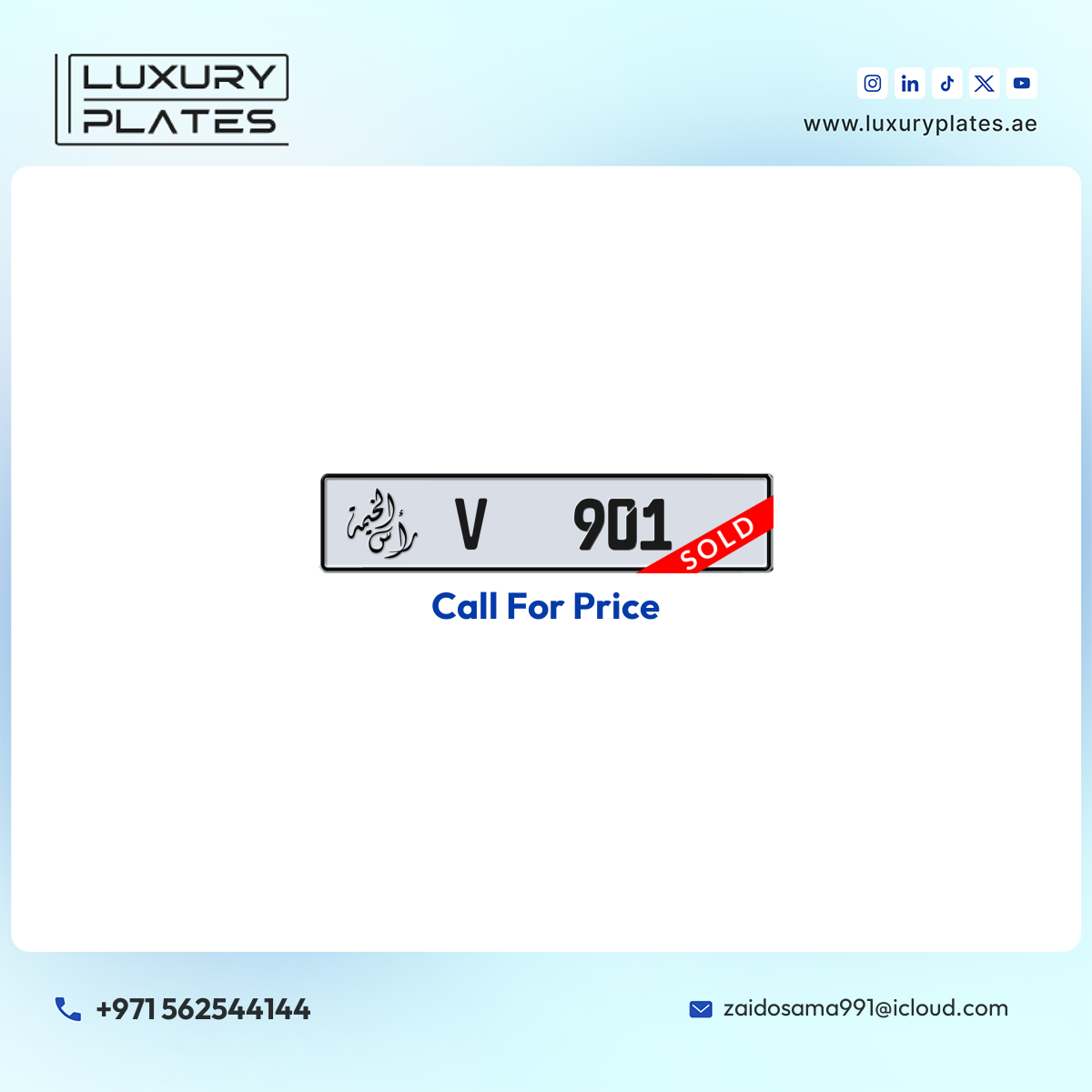 V 901 Ras Al Khaimah License Plate