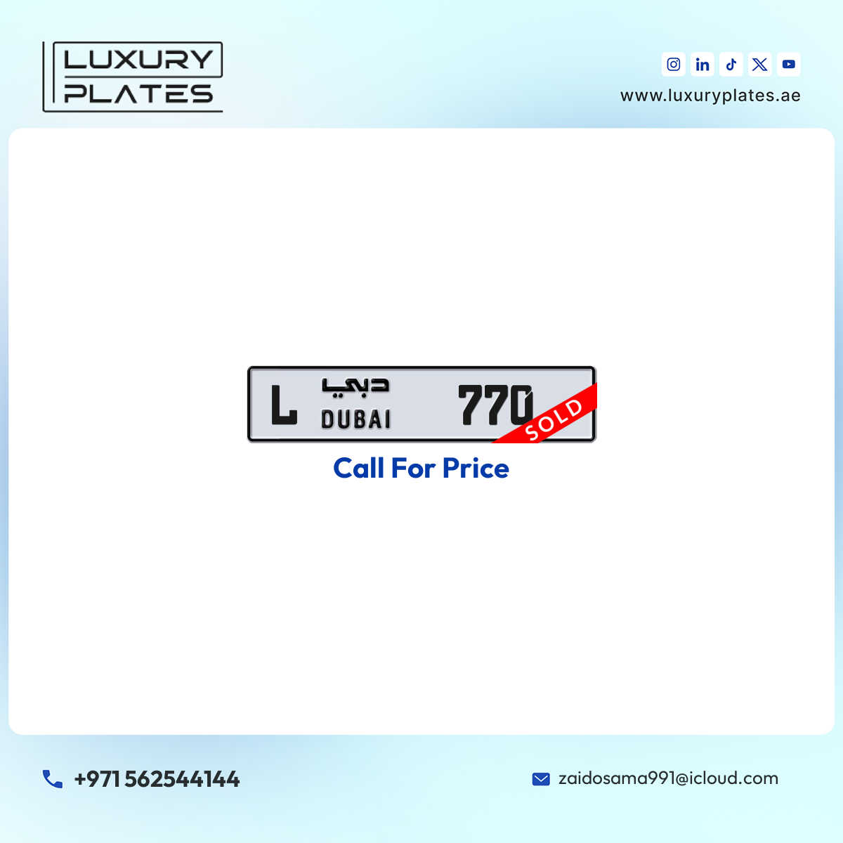 L 770 Dubai License Plate