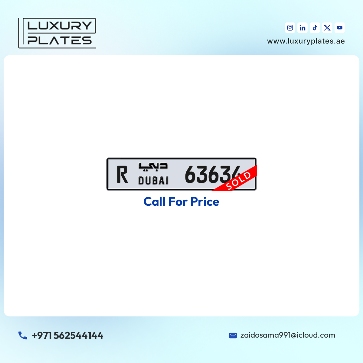 R 63634 Dubai License Plate