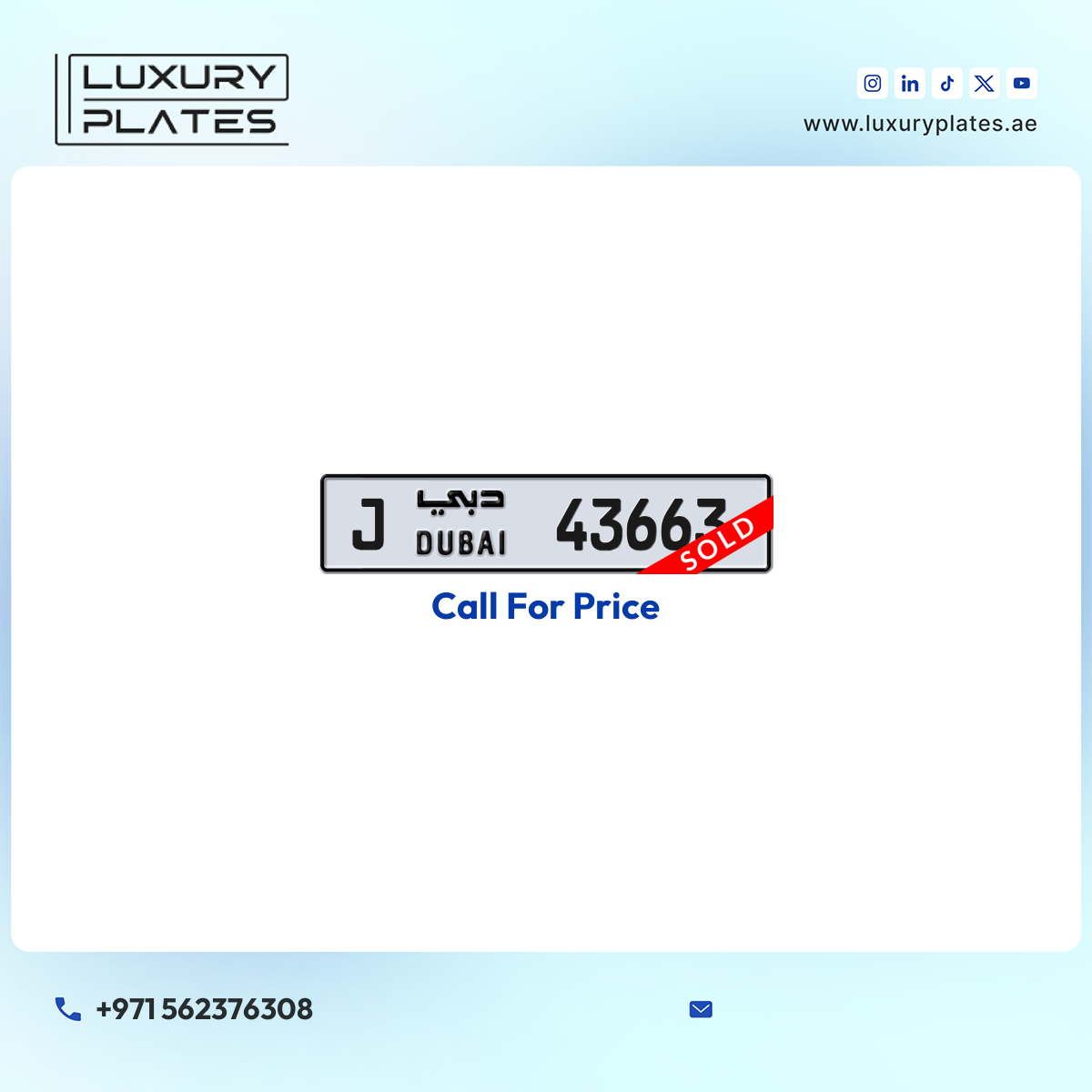 J 43663 Dubai License Plate