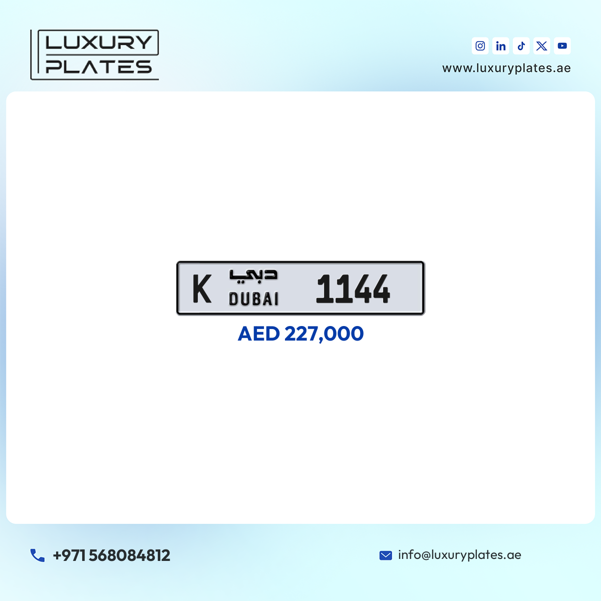 K 1144 Dubai License Plate