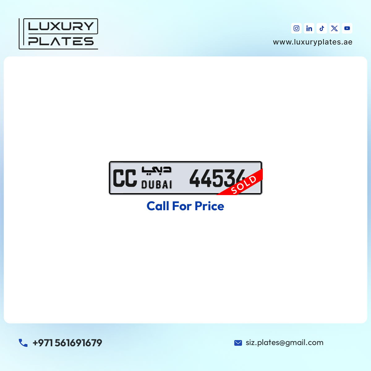 CC 44534 Dubai License Plate