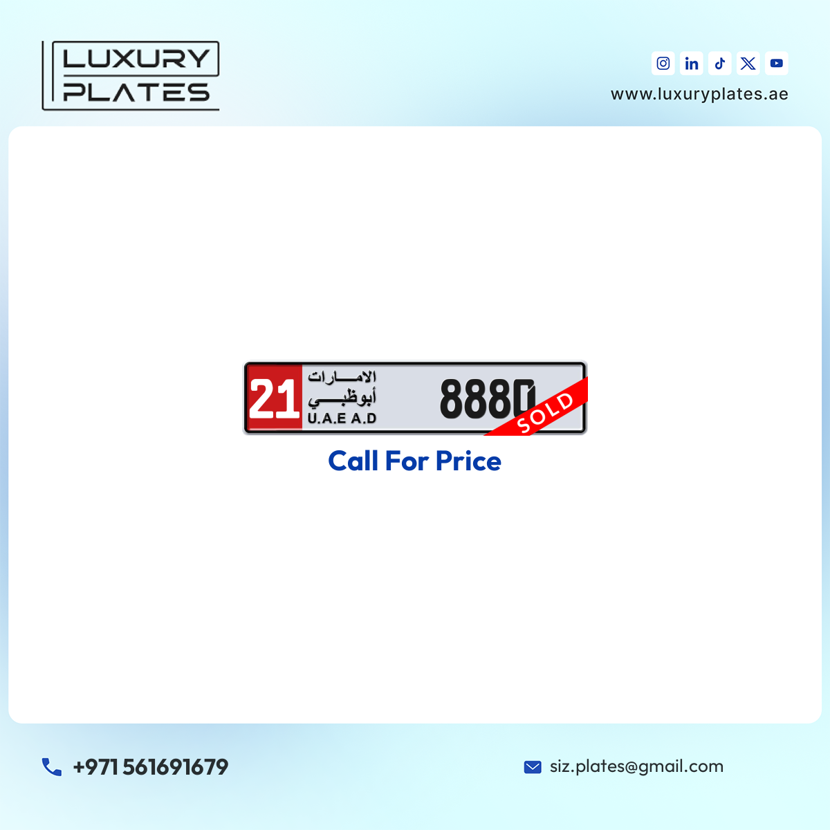 21 8880 Abu Dhabi License Plate