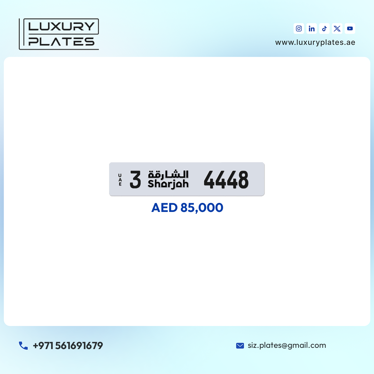 3 4448 Sharjah License Plate