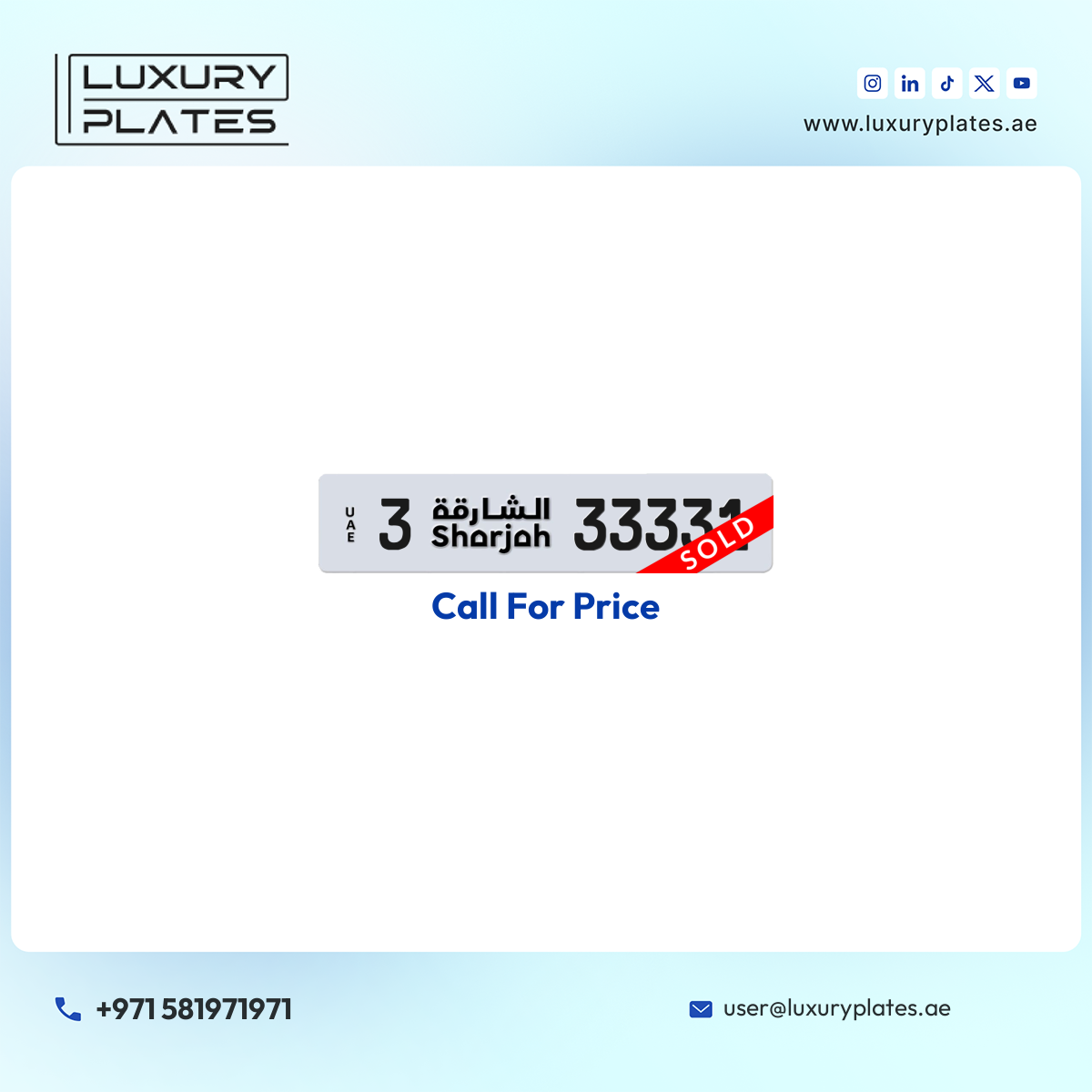 3 33331 Sharjah License Plate