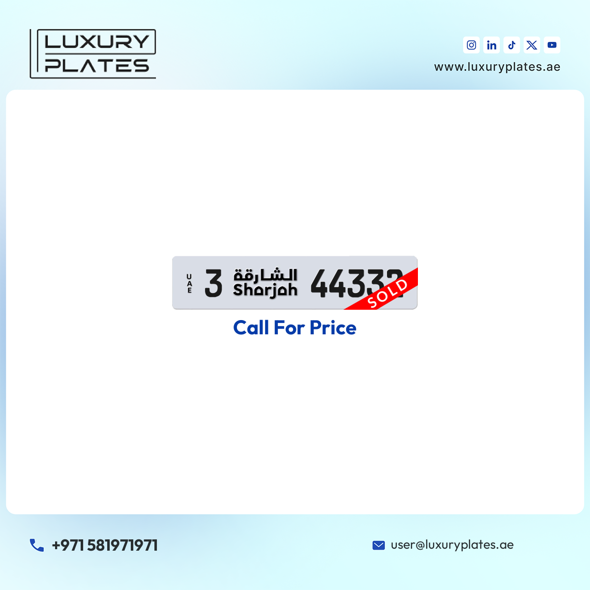 3 44332 Sharjah License Plate