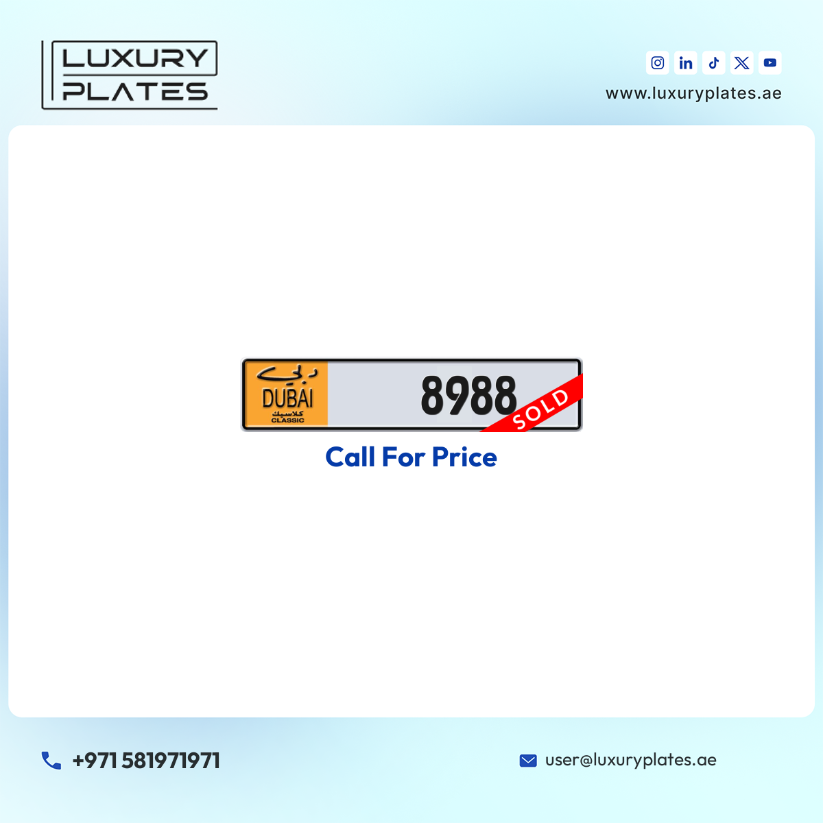 NOC 8988 Dubai Classic License Plate