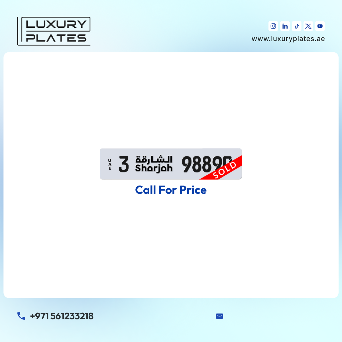 3 98890 Sharjah License Plate