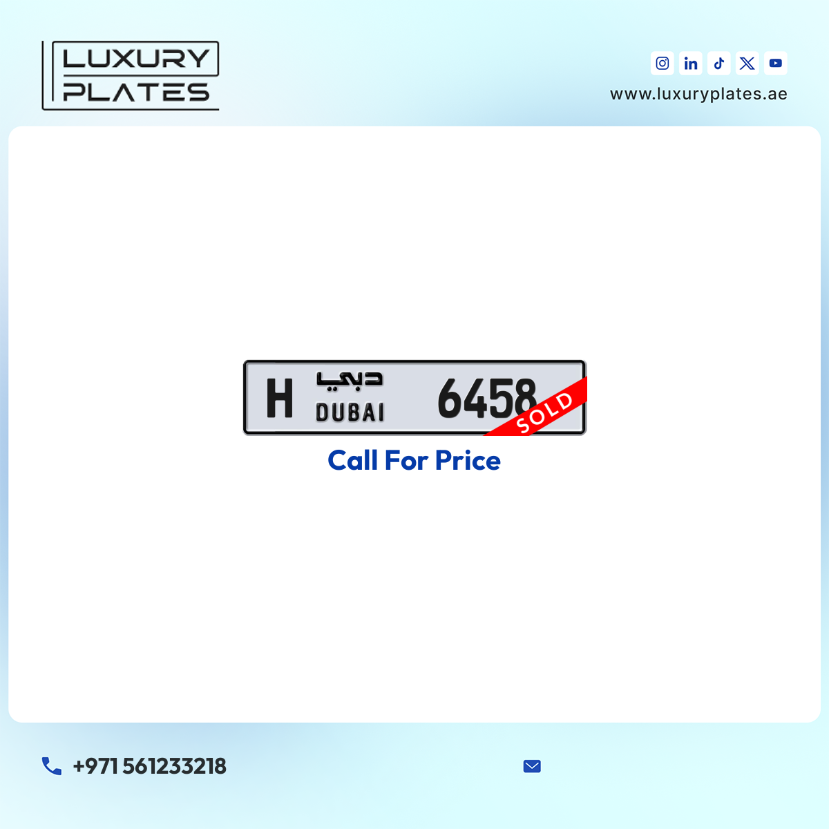 H 6458 Dubai License Plate