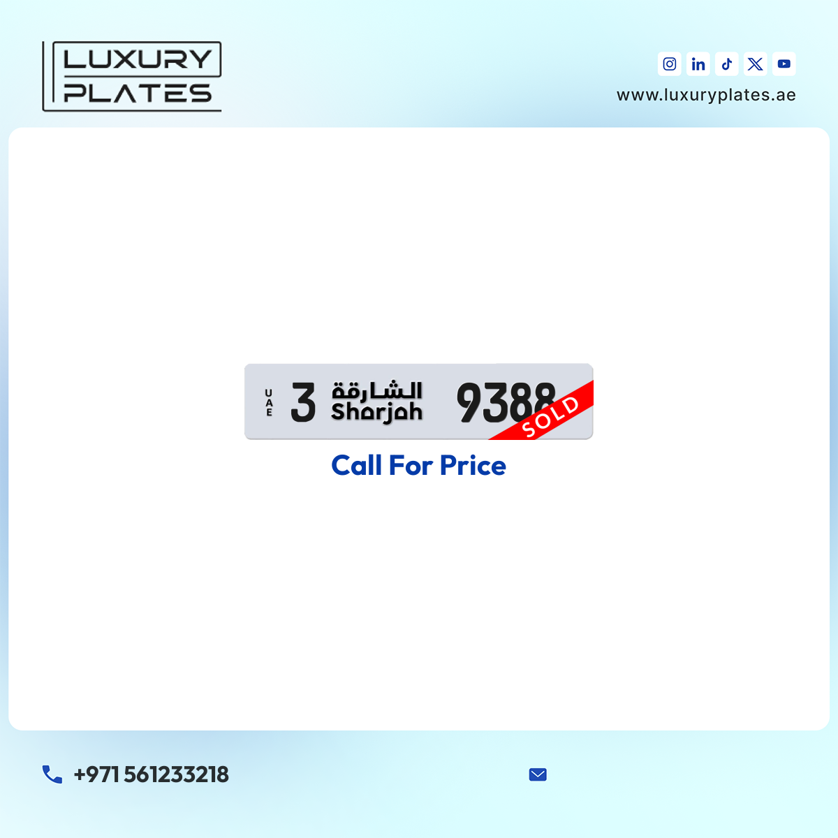 3 9388 Sharjah License Plate