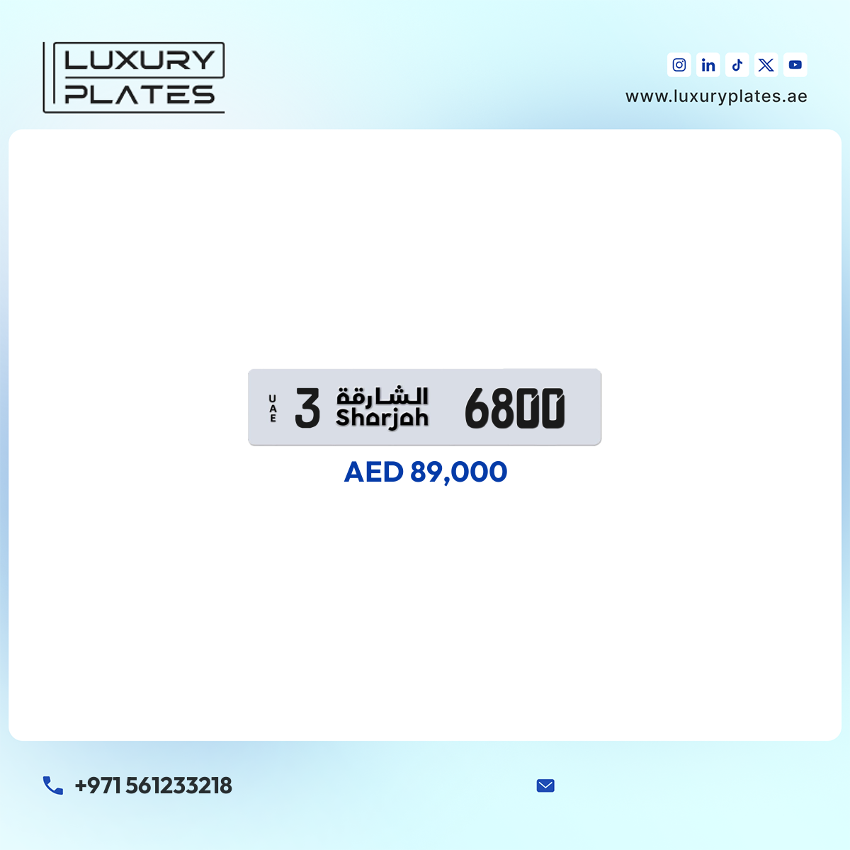 3 6800 Sharjah License Plate