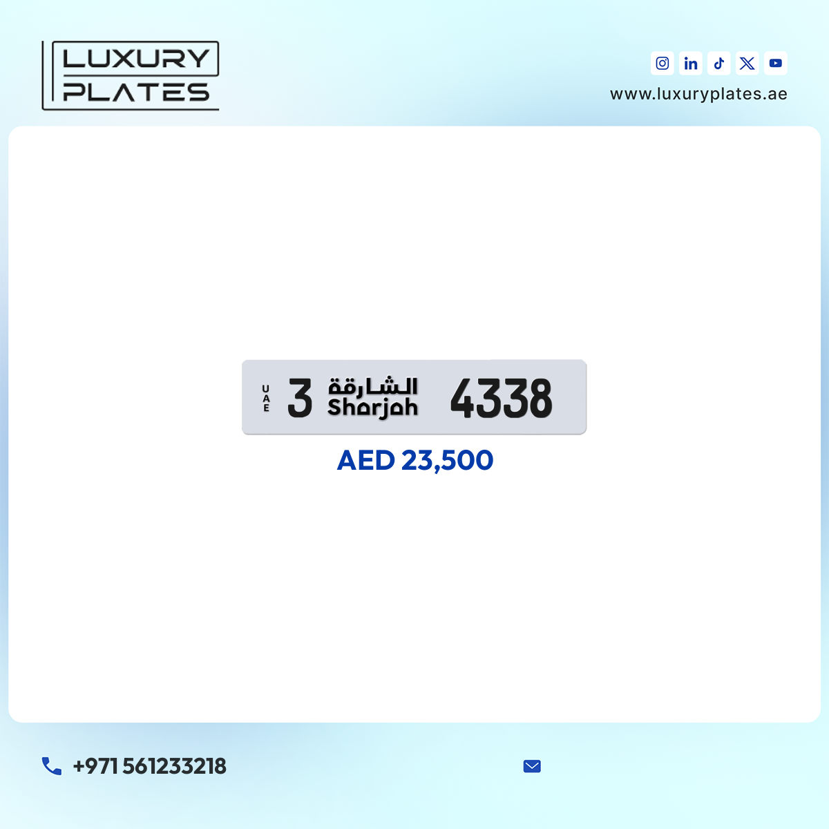 3 4338 Sharjah License Plate