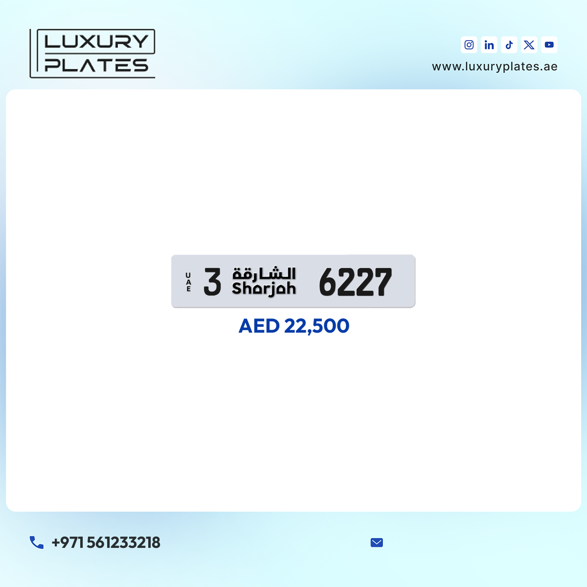 3 6227 Sharjah License Plate