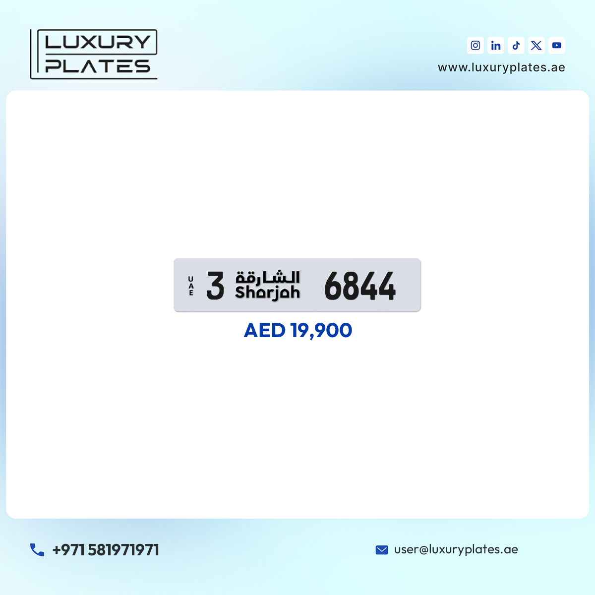 3 6844 Sharjah License Plate