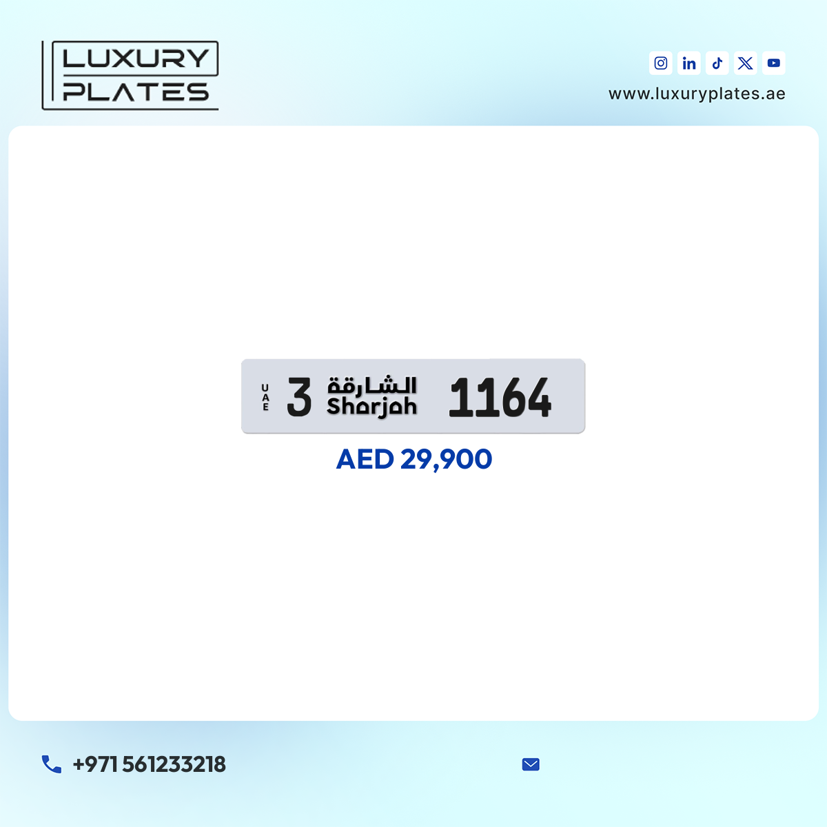 3 1164 Sharjah License Plate