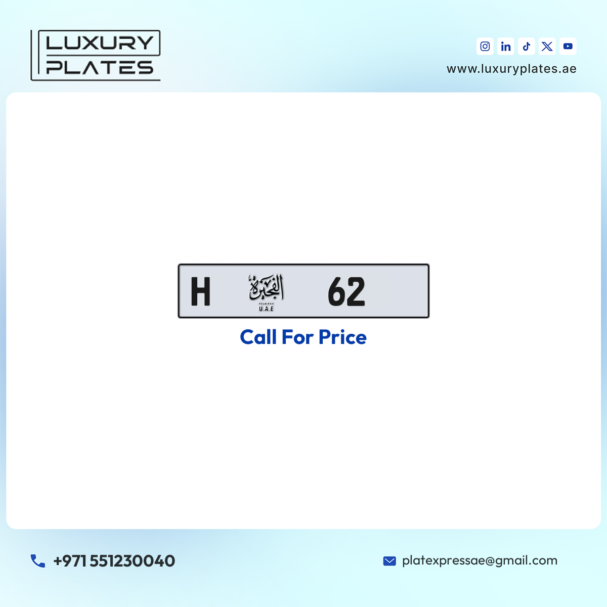 H 62 Fujairah License Plate