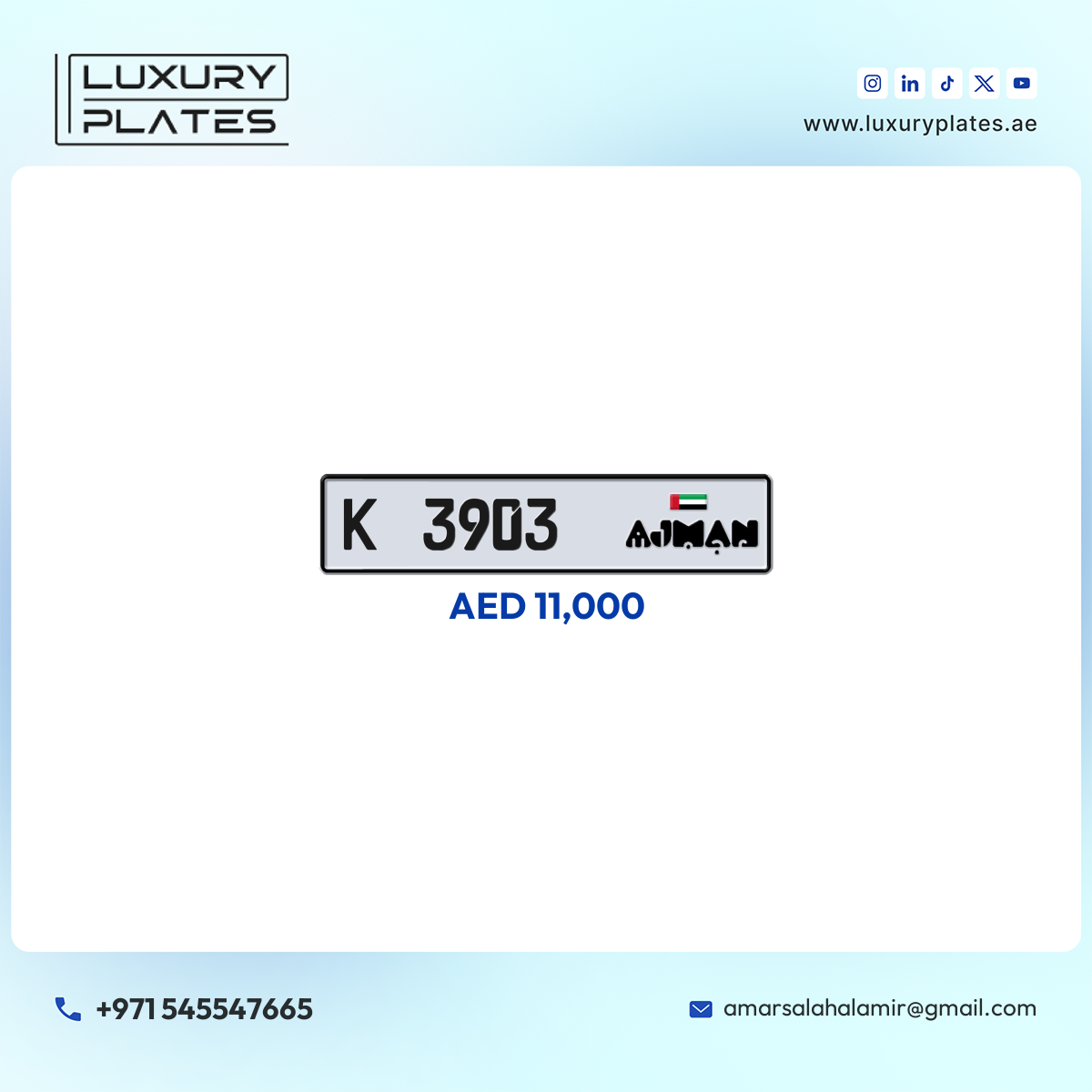 K 3903 Ajman License Plate