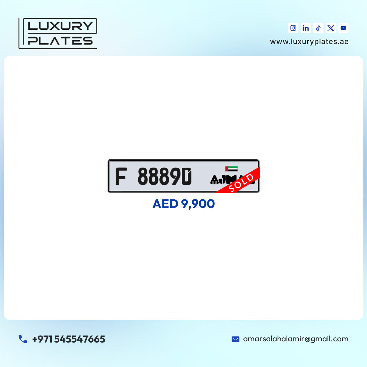 F 88890 Ajman License Plate