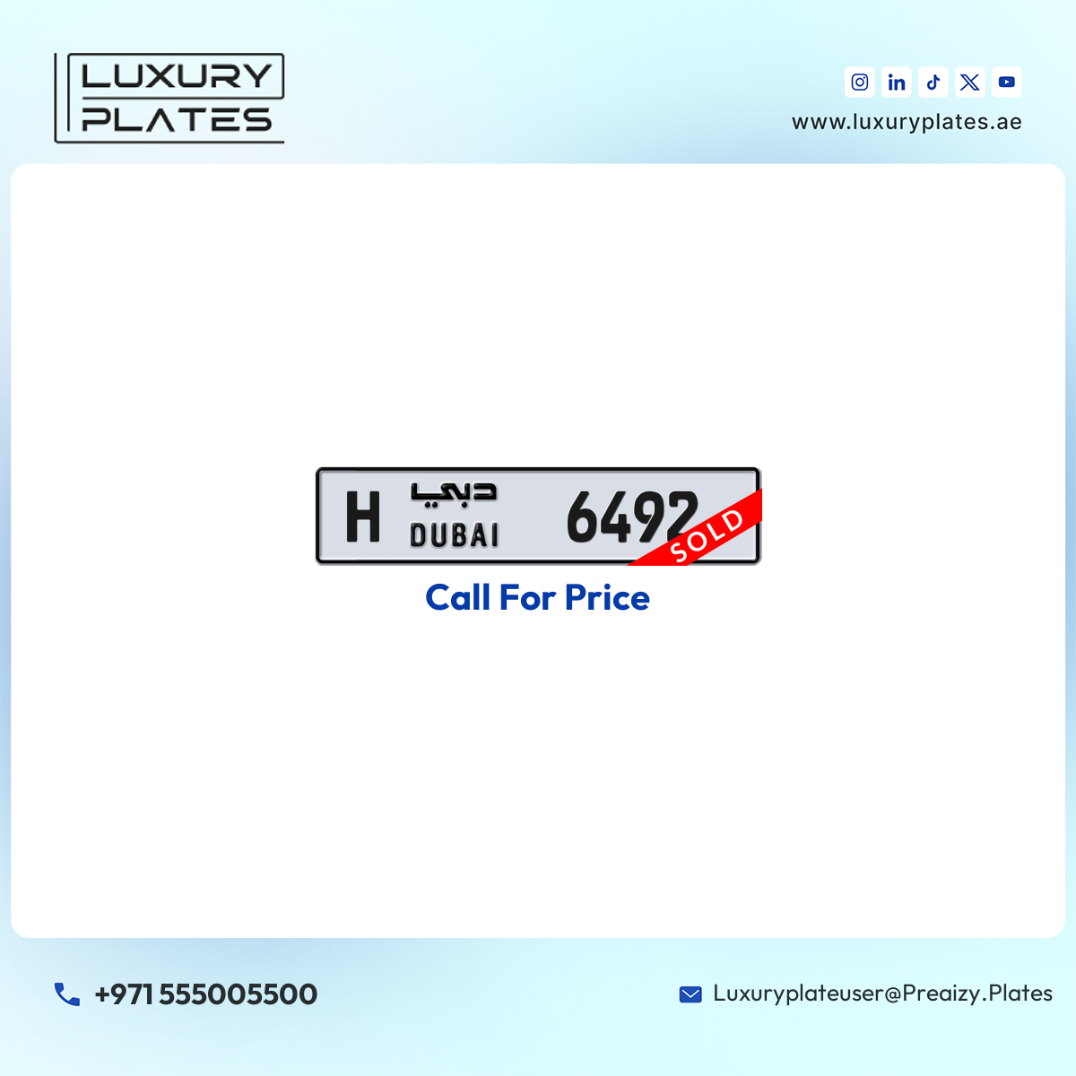 H 6492 Dubai License Plate