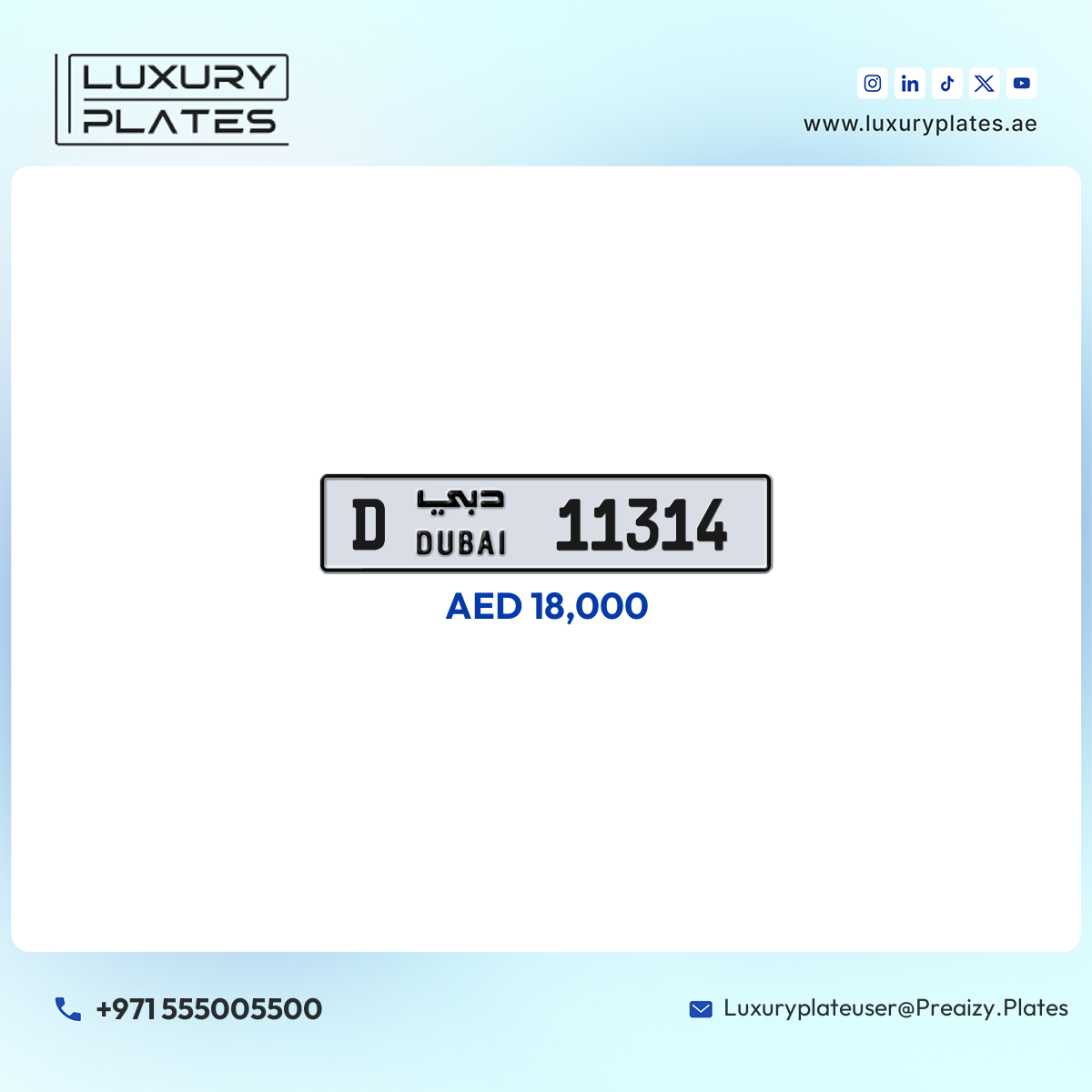 D 11314 Dubai License Plate