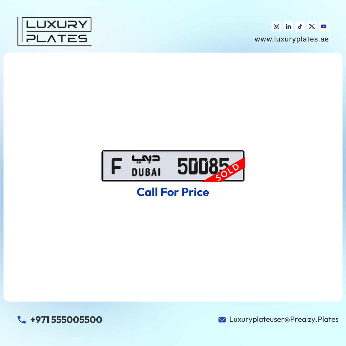 F 50085 Dubai License Plate