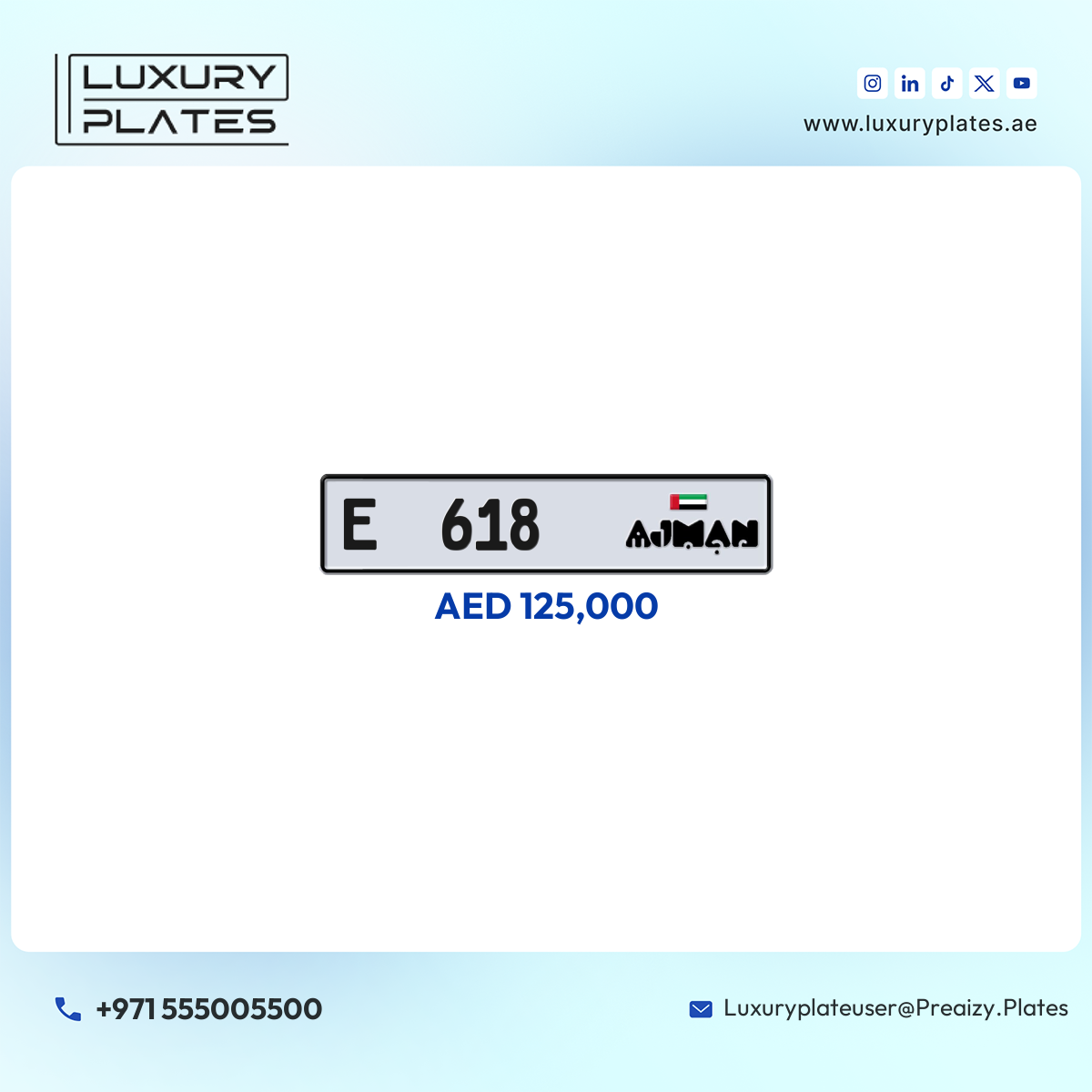 E 618 Ajman License Plate