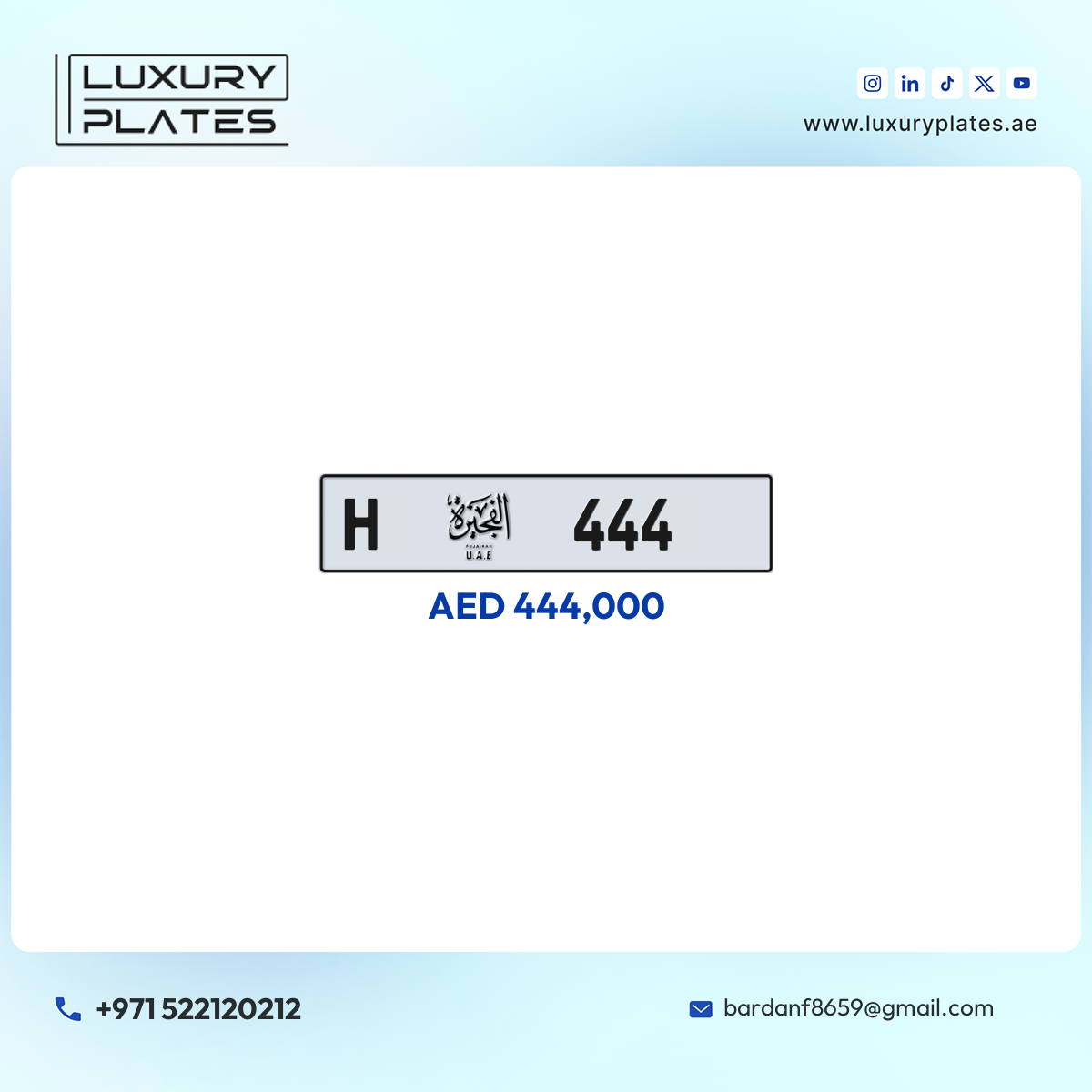 H 444 Fujairah License Plate